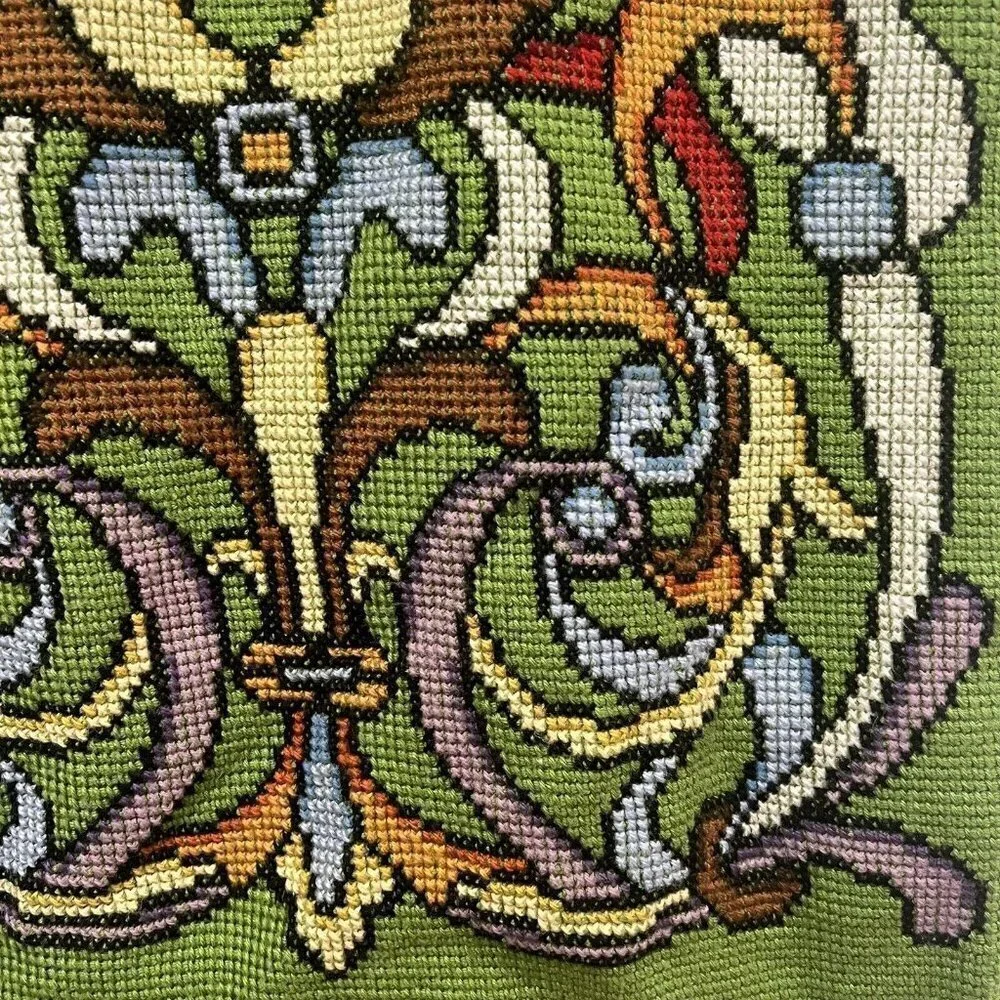 Handmade Afghan Lap Blanket or Table Chair Cover Green‎ Abstract 34 x 25